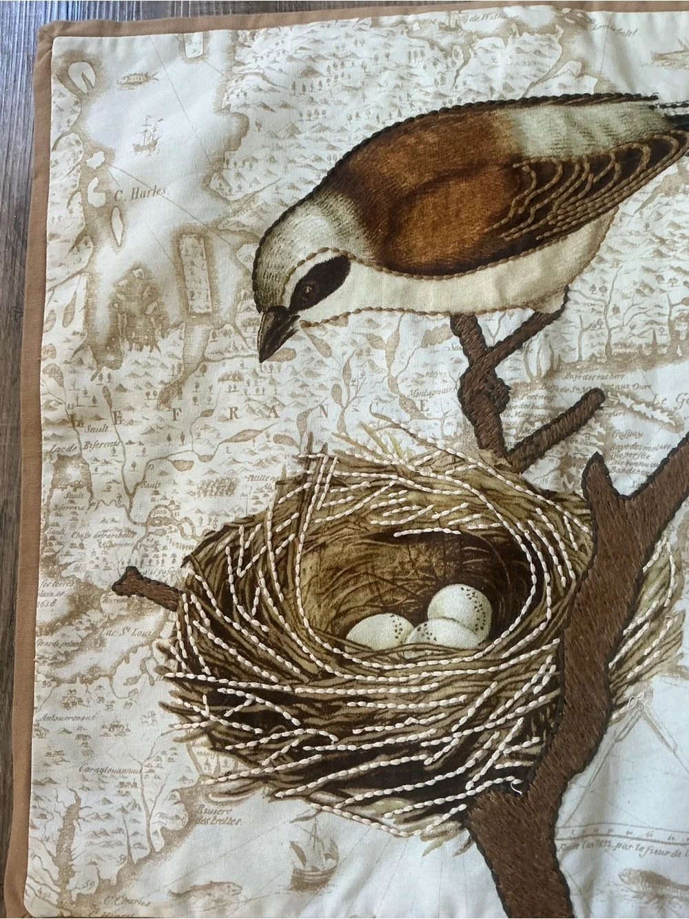 Pottery barn bird & Nest Decorative embroidered throwPillow Cover Neutral Browns